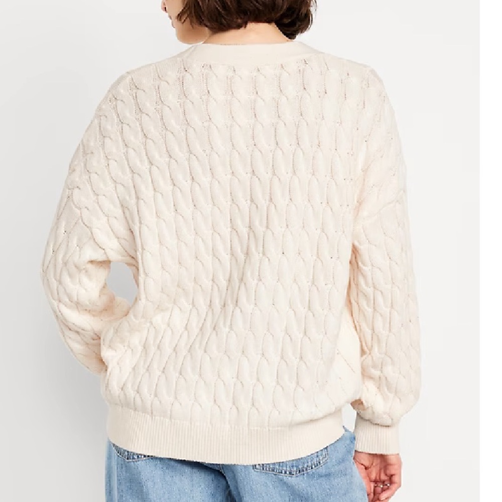 GAP Oversized Slouchy Cable-Knit Cardigan Sweater Cream Varsity 100% cotton S - Picture 9 of 9